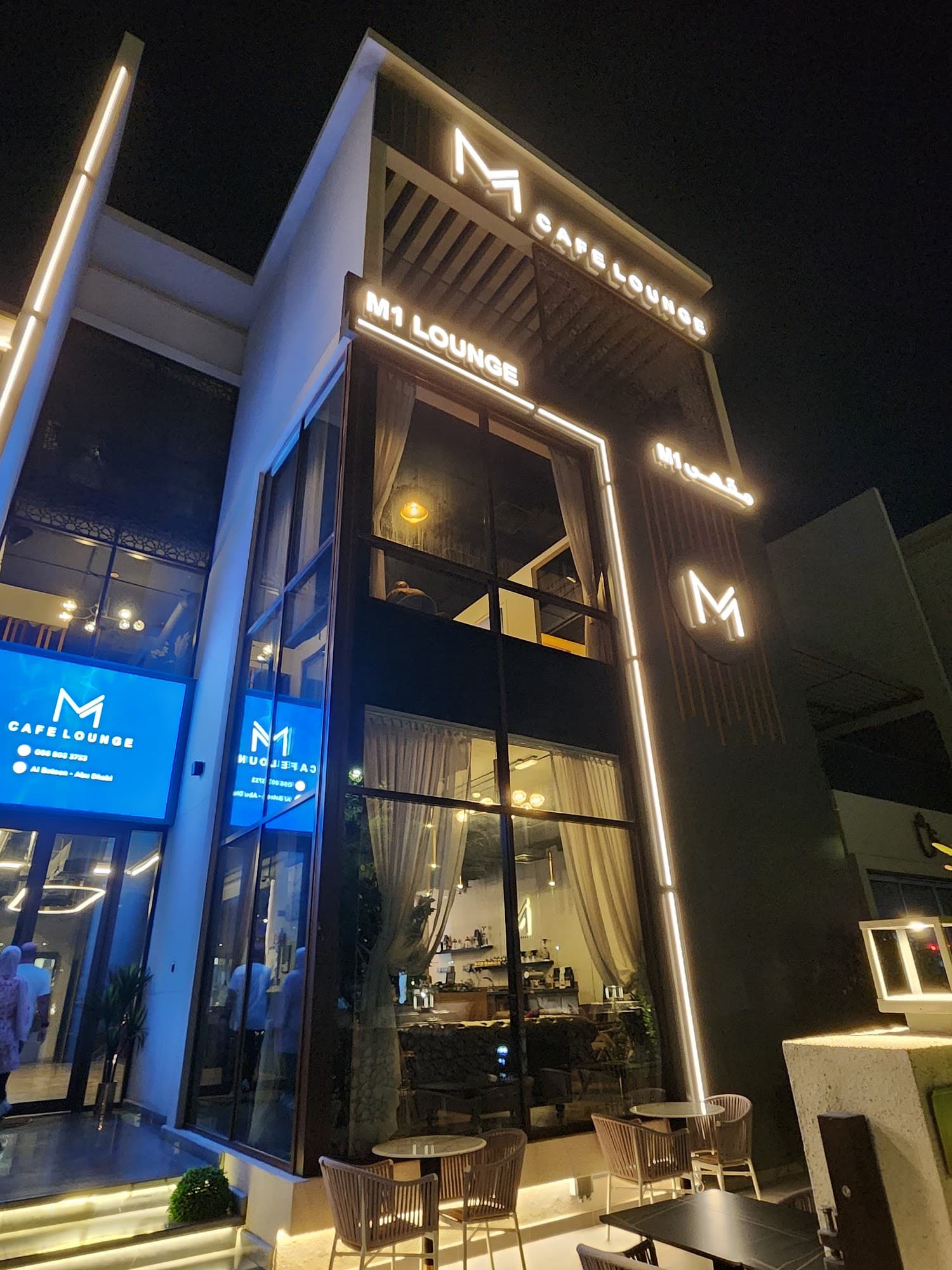 Lit facade at night